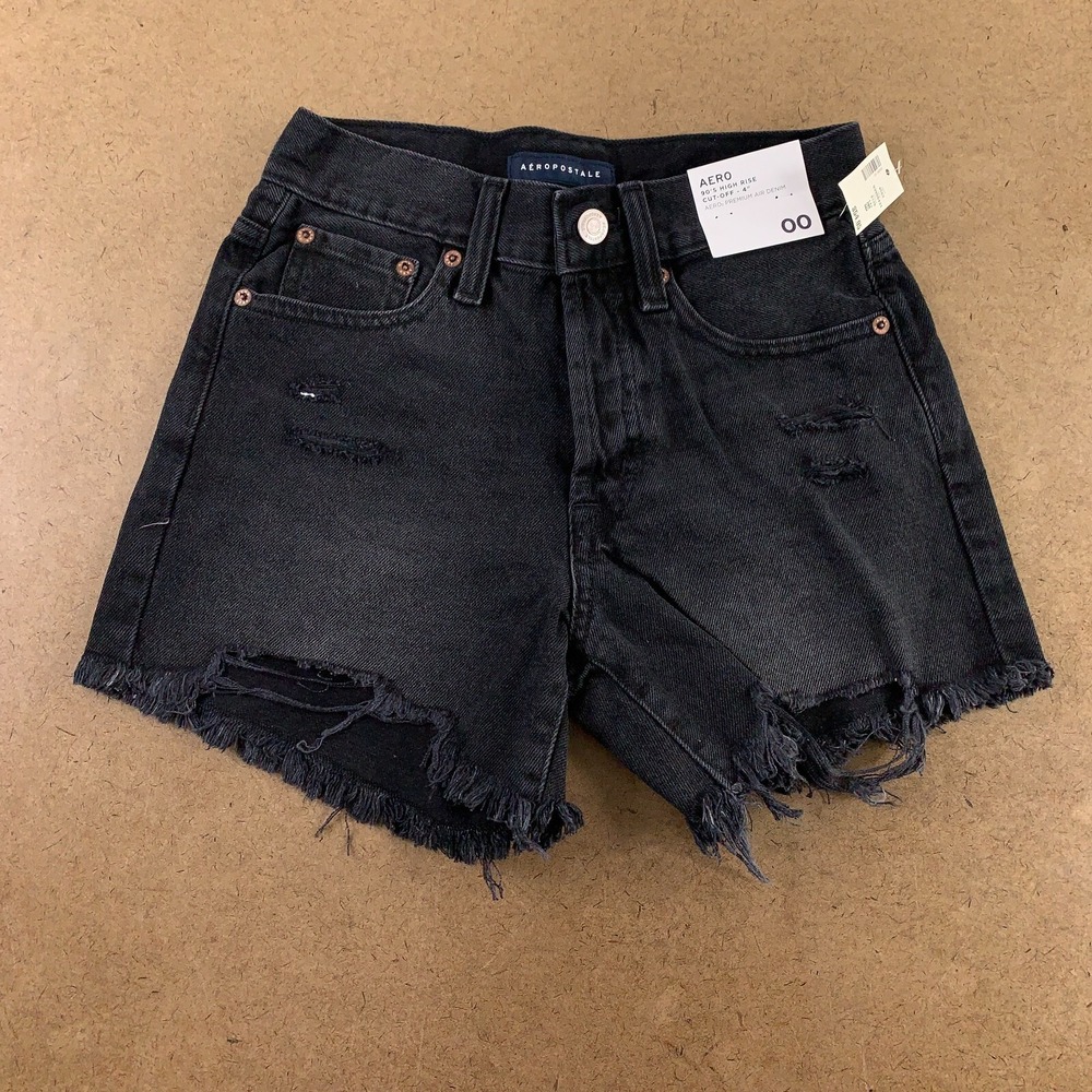 Aeropostale Women's Size 00 Black 90's High Rise 4" Cut Off Jean Shorts NWT